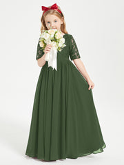 Lace Top Half Sleeved Junior Bridesmaids Dresses Olive Green