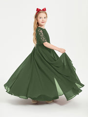 Lace Top Half Sleeved Junior Bridesmaids Dresses Olive Green