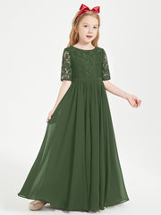Lace Top Half Sleeved Junior Bridesmaids Dresses Olive Green