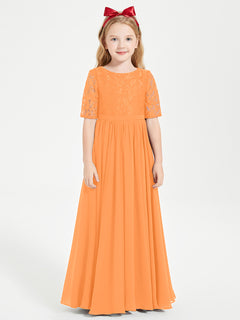 Lace Top Half Sleeved Junior Bridesmaids Dresses Orange