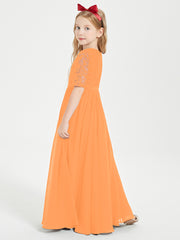 Lace Top Half Sleeved Junior Bridesmaids Dresses Orange