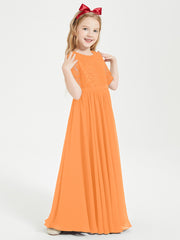 Lace Top Half Sleeved Junior Bridesmaids Dresses Orange