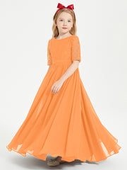 Lace Top Half Sleeved Junior Bridesmaids Dresses Orange
