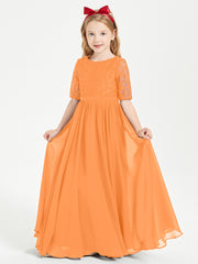 Lace Top Half Sleeved Junior Bridesmaids Dresses Orange