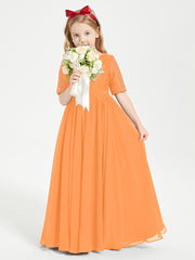 Lace Top Half Sleeved Junior Bridesmaids Dresses Orange