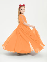 Lace Top Half Sleeved Junior Bridesmaids Dresses Orange