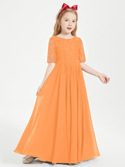 Lace Top Half Sleeved Junior Bridesmaids Dresses Orange