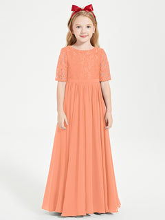 Lace Top Half Sleeved Junior Bridesmaids Dresses Papaya