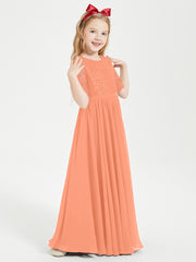 Lace Top Half Sleeved Junior Bridesmaids Dresses Papaya