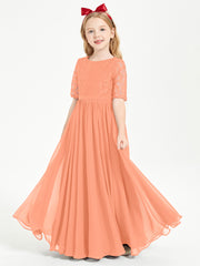 Lace Top Half Sleeved Junior Bridesmaids Dresses Papaya