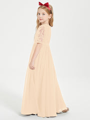 Lace Top Half Sleeved Junior Bridesmaids Dresses Peach