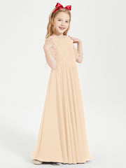 Lace Top Half Sleeved Junior Bridesmaids Dresses Peach
