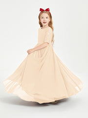 Lace Top Half Sleeved Junior Bridesmaids Dresses Peach