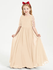 Lace Top Half Sleeved Junior Bridesmaids Dresses Peach