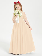 Lace Top Half Sleeved Junior Bridesmaids Dresses Peach