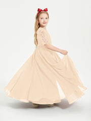 Lace Top Half Sleeved Junior Bridesmaids Dresses Peach