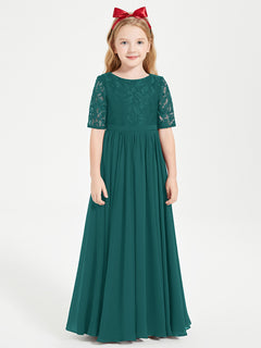 Lace Top Half Sleeved Junior Bridesmaids Dresses Peacock