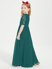 Lace Top Half Sleeved Junior Bridesmaids Dresses Peacock