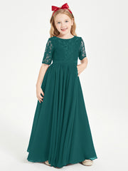 Lace Top Half Sleeved Junior Bridesmaids Dresses Peacock