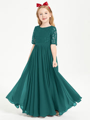 Lace Top Half Sleeved Junior Bridesmaids Dresses Peacock