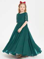 Lace Top Half Sleeved Junior Bridesmaids Dresses Peacock