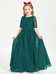 Lace Top Half Sleeved Junior Bridesmaids Dresses Peacock