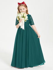 Lace Top Half Sleeved Junior Bridesmaids Dresses Peacock