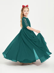 Lace Top Half Sleeved Junior Bridesmaids Dresses Peacock