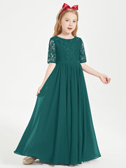 Lace Top Half Sleeved Junior Bridesmaids Dresses Peacock