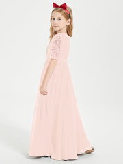 Lace Top Half Sleeved Junior Bridesmaids Dresses Pearl Pink