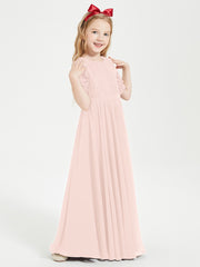 Lace Top Half Sleeved Junior Bridesmaids Dresses Pearl Pink
