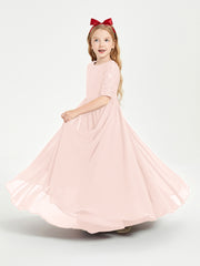 Lace Top Half Sleeved Junior Bridesmaids Dresses Pearl Pink
