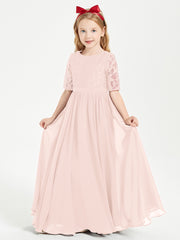 Lace Top Half Sleeved Junior Bridesmaids Dresses Pearl Pink