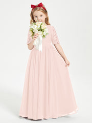 Lace Top Half Sleeved Junior Bridesmaids Dresses Pearl Pink