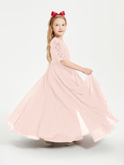 Lace Top Half Sleeved Junior Bridesmaids Dresses Pearl Pink