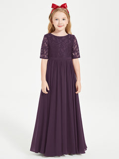 Lace Top Half Sleeved Junior Bridesmaids Dresses Plum