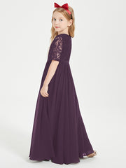 Lace Top Half Sleeved Junior Bridesmaids Dresses Plum