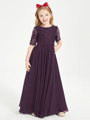Lace Top Half Sleeved Junior Bridesmaids Dresses Plum