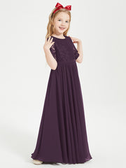 Lace Top Half Sleeved Junior Bridesmaids Dresses Plum