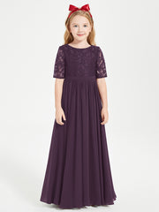 Lace Top Half Sleeved Junior Bridesmaids Dresses Plum