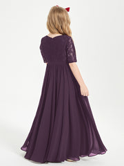 Lace Top Half Sleeved Junior Bridesmaids Dresses Plum
