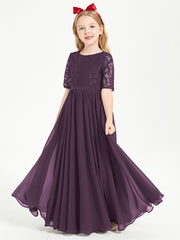 Lace Top Half Sleeved Junior Bridesmaids Dresses Plum