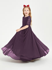 Lace Top Half Sleeved Junior Bridesmaids Dresses Plum