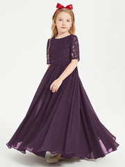 Lace Top Half Sleeved Junior Bridesmaids Dresses Plum