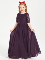 Lace Top Half Sleeved Junior Bridesmaids Dresses Plum