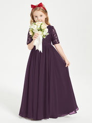 Lace Top Half Sleeved Junior Bridesmaids Dresses Plum