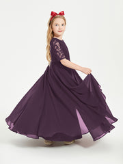 Lace Top Half Sleeved Junior Bridesmaids Dresses Plum
