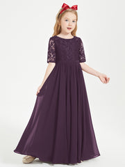 Lace Top Half Sleeved Junior Bridesmaids Dresses Plum