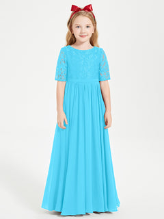 Lace Top Half Sleeved Junior Bridesmaids Dresses Pool