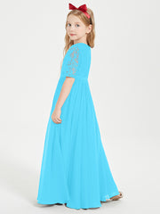 Lace Top Half Sleeved Junior Bridesmaids Dresses Pool
